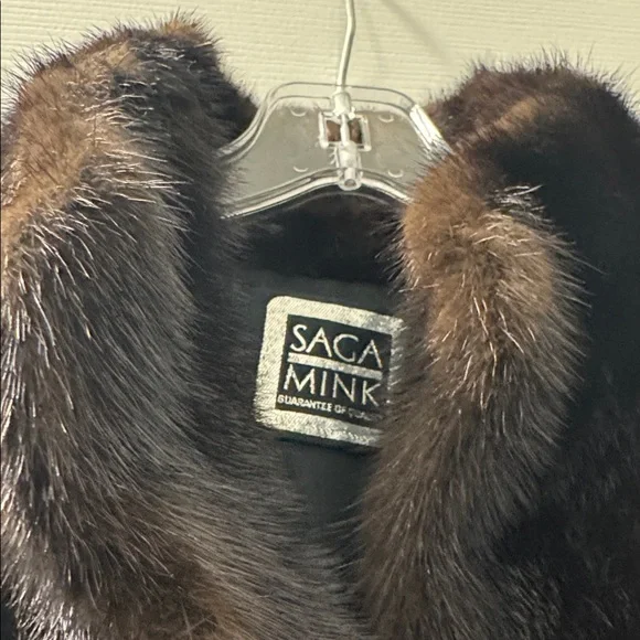 Saga Full Length Black Mink Coat with 2 mink Caps in black and white. - Picture 13 of 15